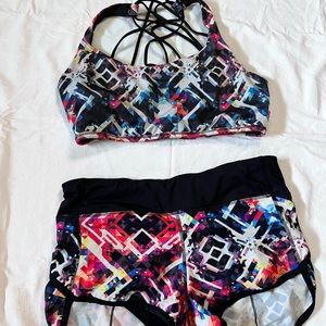Exercise jogging shorts sports bra outfit